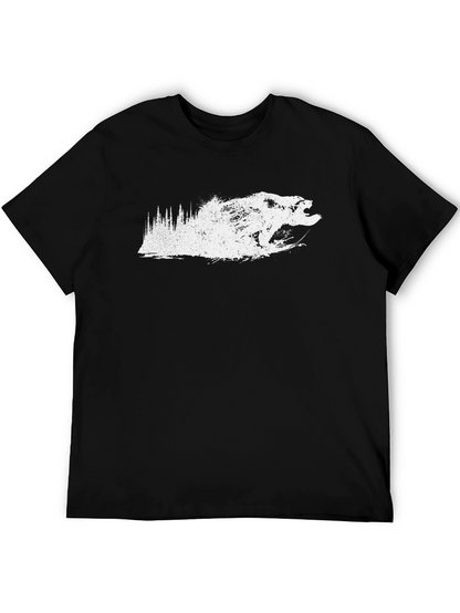 Mens Black T-Shirt - Grizzly Bear Forest Design