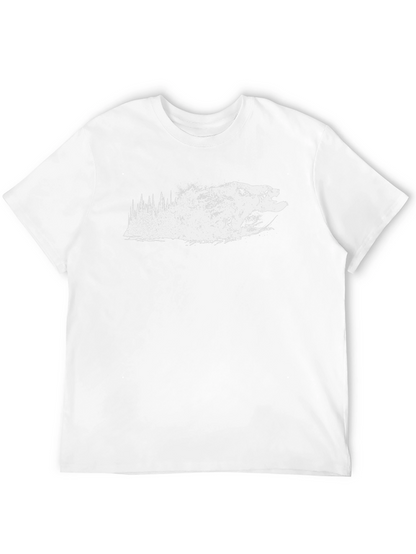 Mens Black T-Shirt - Grizzly Bear Forest Design
