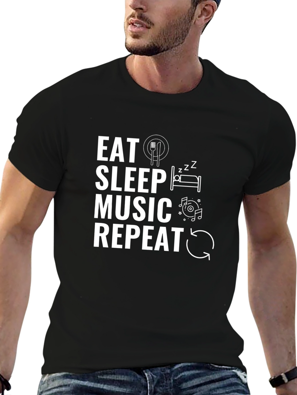 Eat Sleep Music Repeat Black T-Shirt