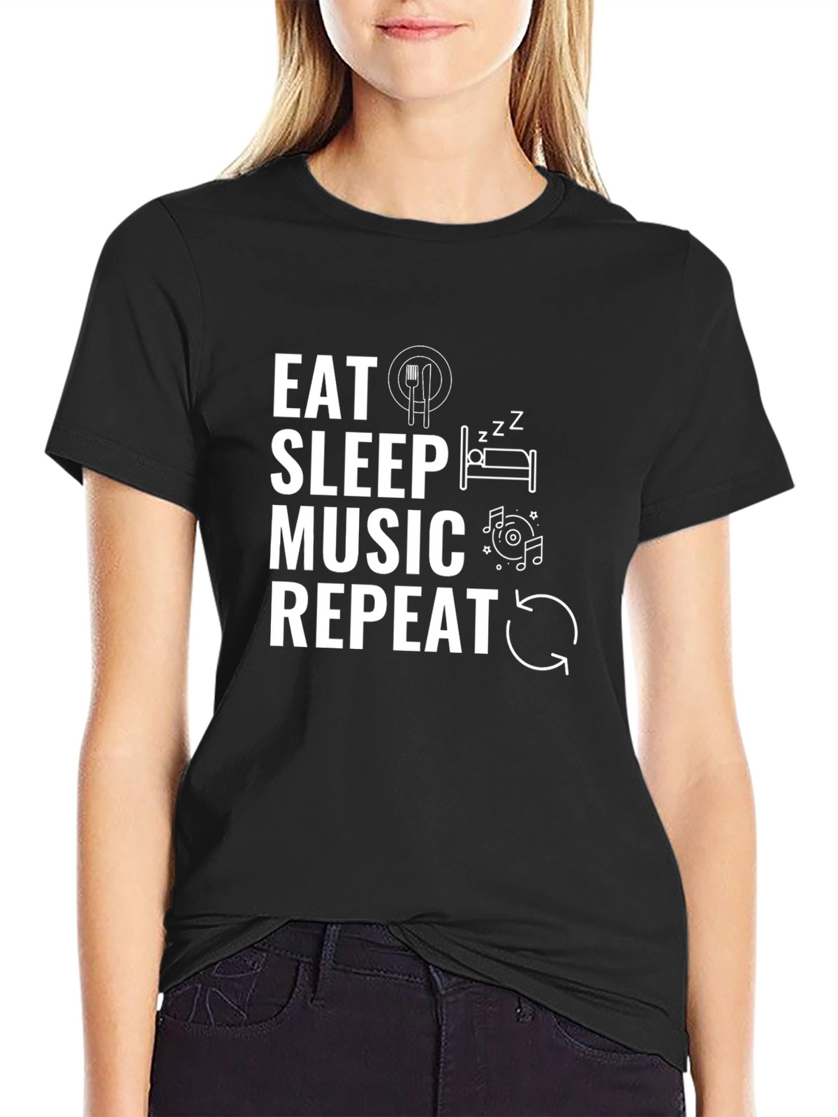 Eat Sleep Music Repeat Black T-Shirt