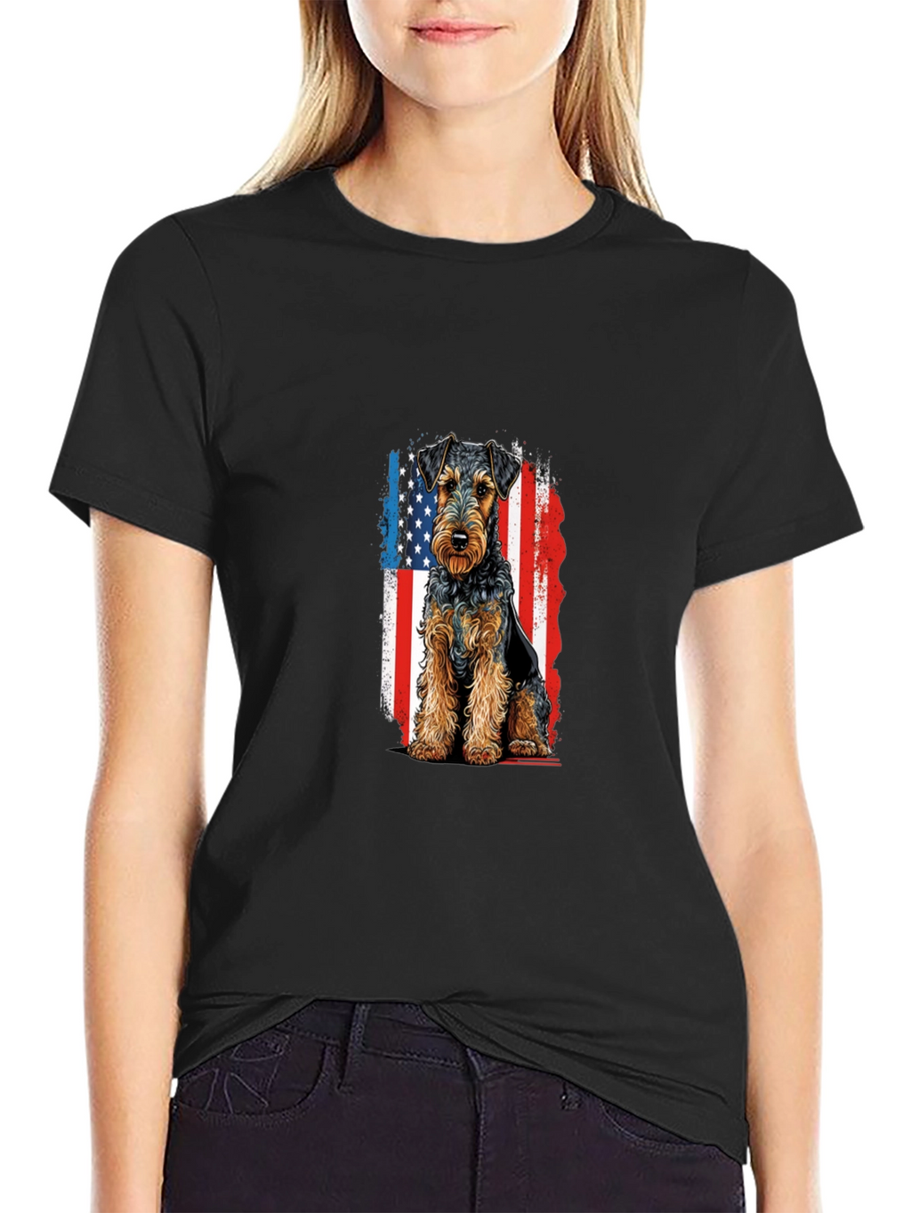 Patriotic Welsh Terrier T-Shirt - USA Flag Dog Tee