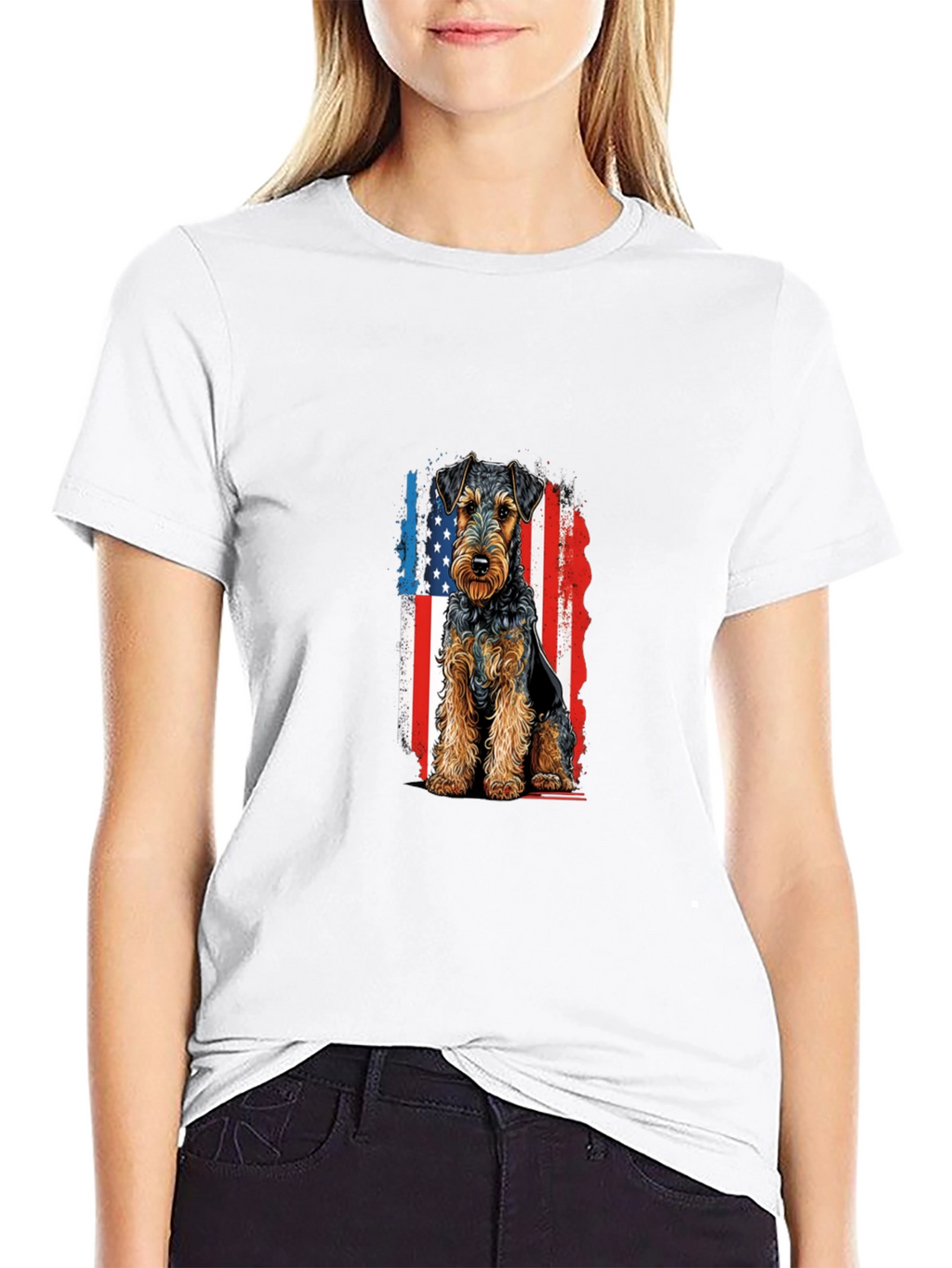 Patriotic Welsh Terrier T-Shirt - USA Flag Dog Tee