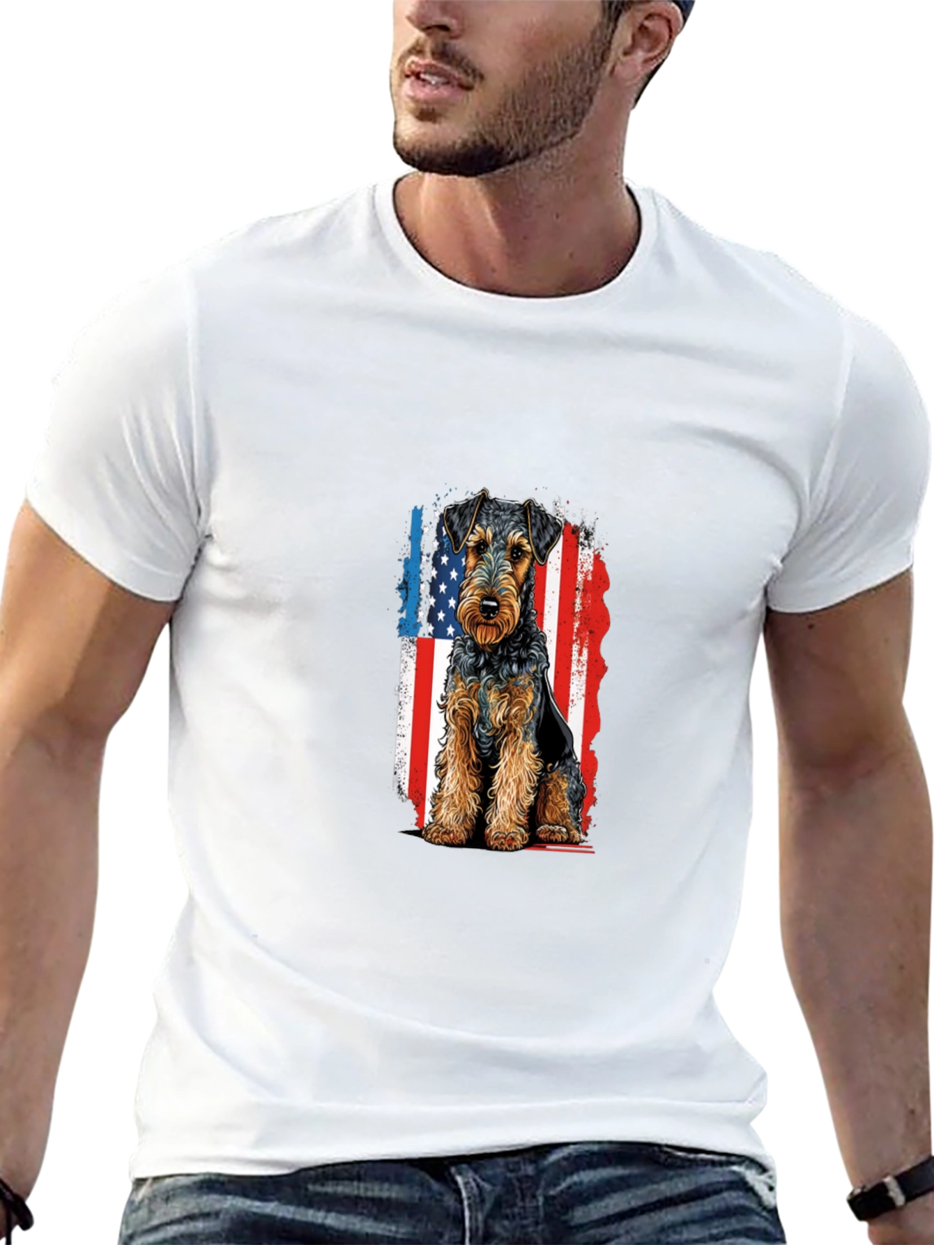 Patriotic Welsh Terrier T-Shirt - USA Flag Dog Tee