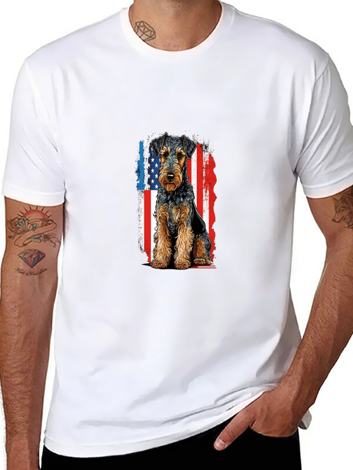 Patriotic Welsh Terrier T-Shirt - USA Flag Dog Tee
