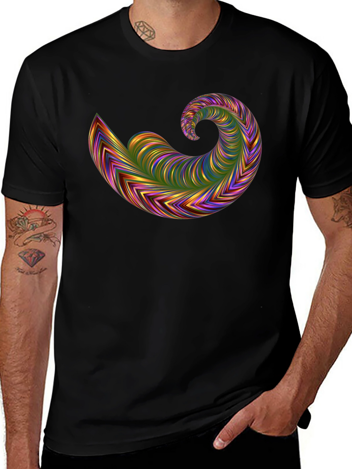 Abstract Swirl Graphic Tee - Bold Black