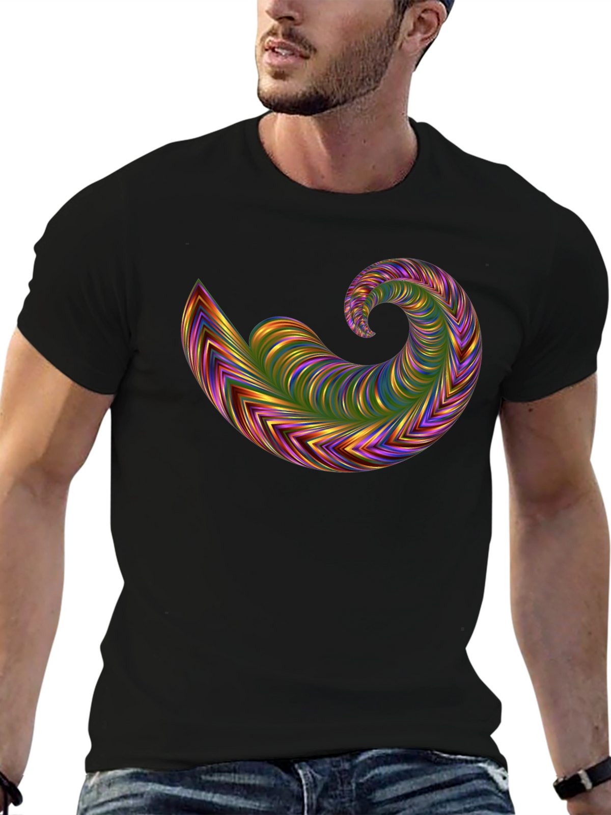 Abstract Swirl Graphic Tee - Bold Black