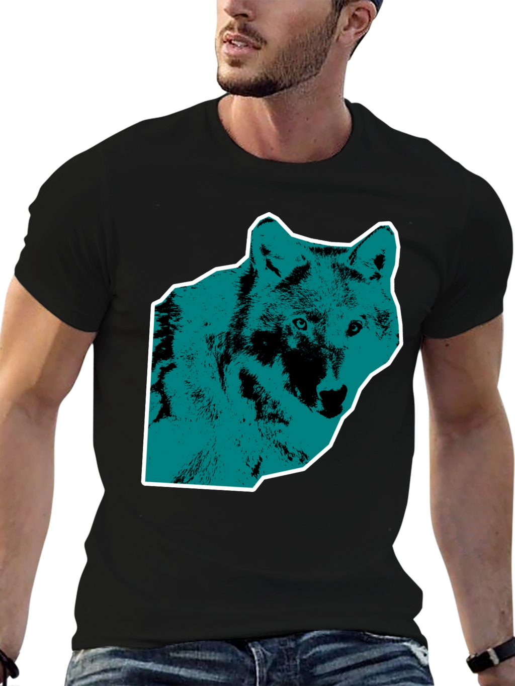 Wolf Graphic Print Mens Black T-Shirt