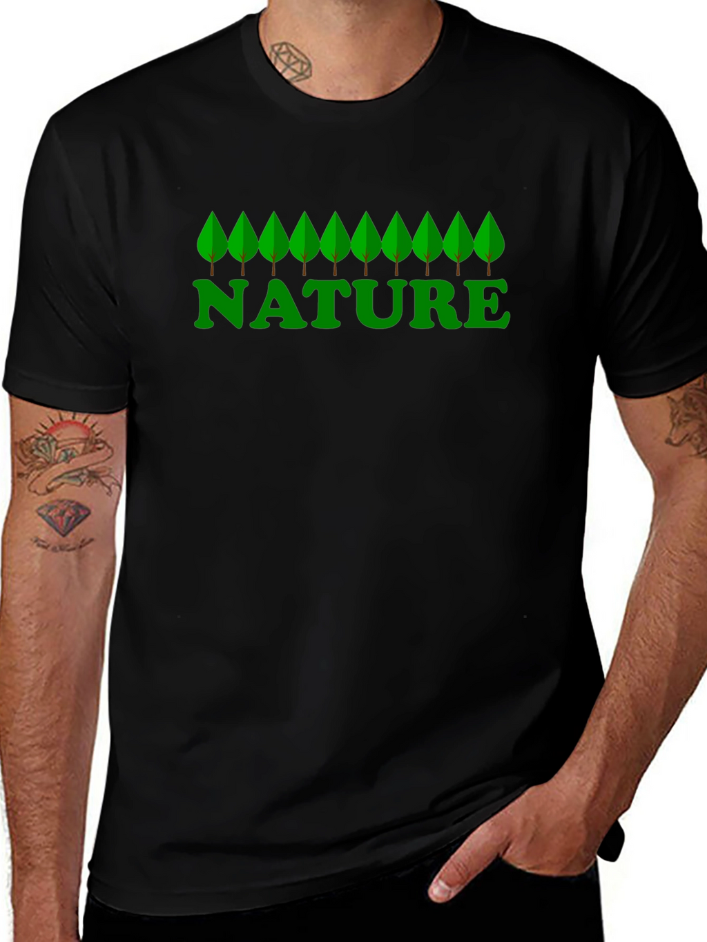 Nature Graphic Print Black T-Shirt