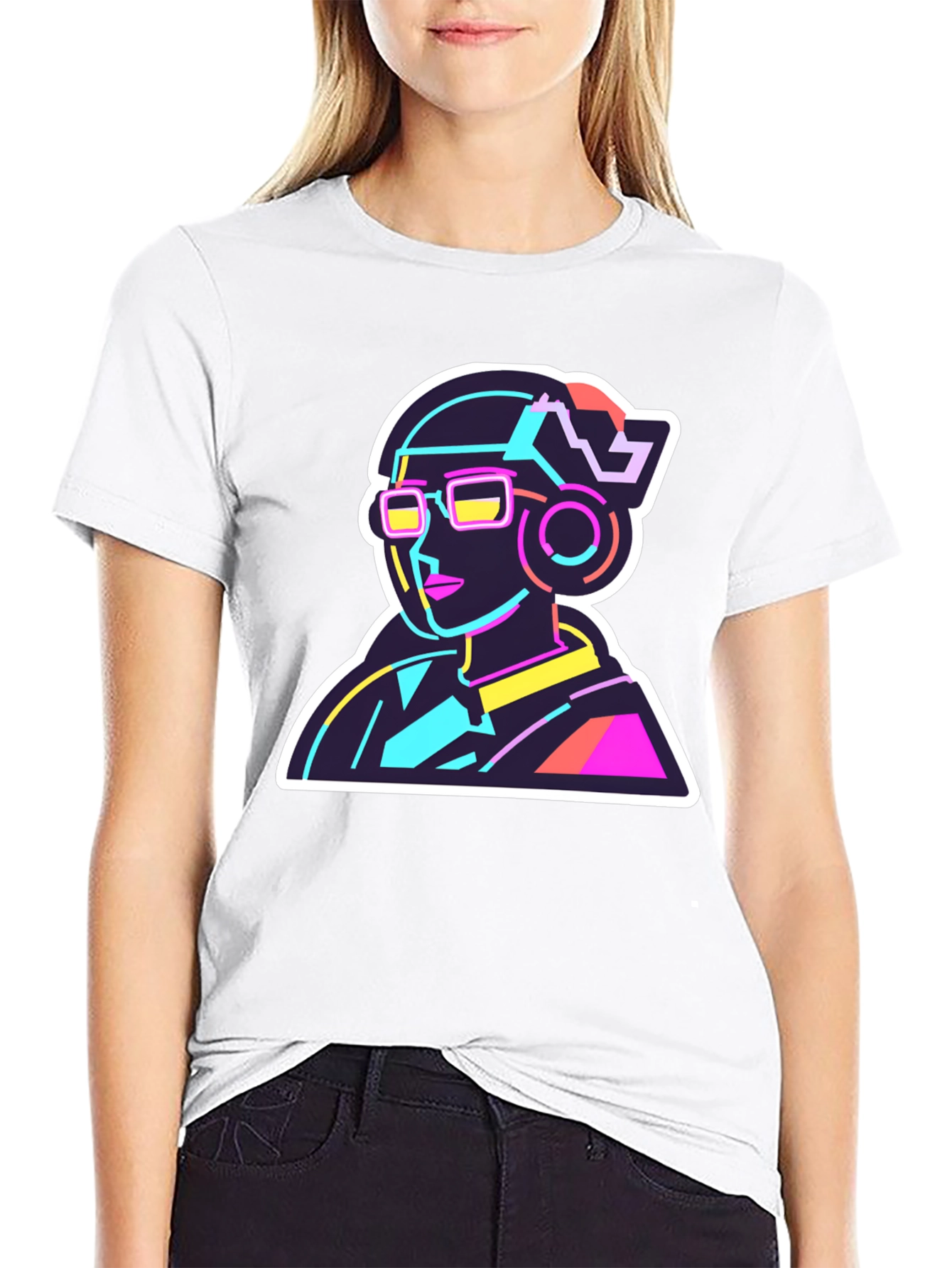 Neon Cyberpunk T-Shirt - Retro Futuristic Design