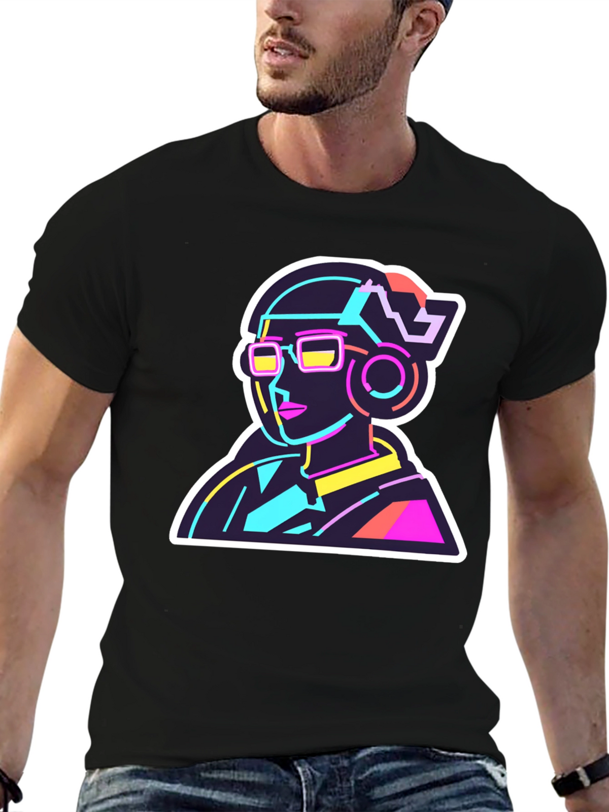 Neon Cyberpunk T-Shirt - Retro Futuristic Design