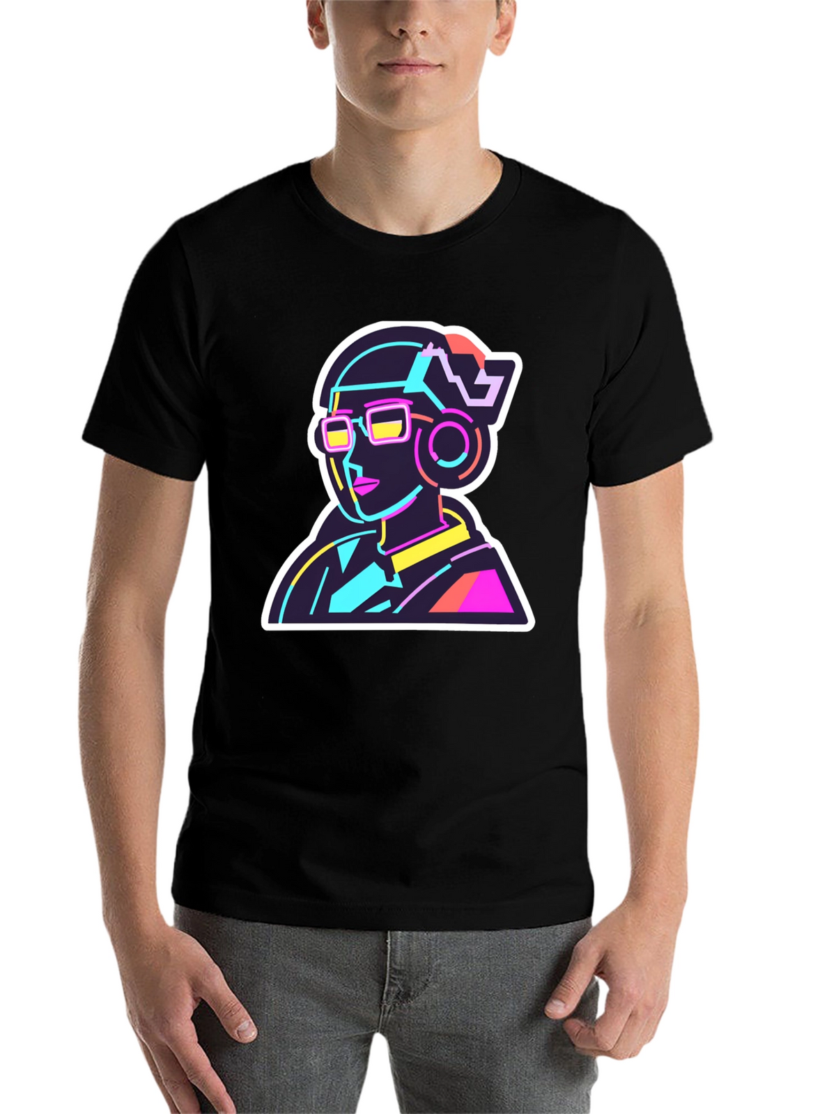 Neon Cyberpunk T-Shirt - Retro Futuristic Design