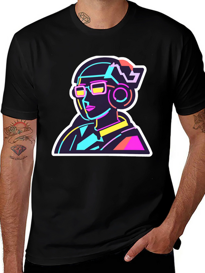 Neon Cyberpunk T-Shirt - Retro Futuristic Design