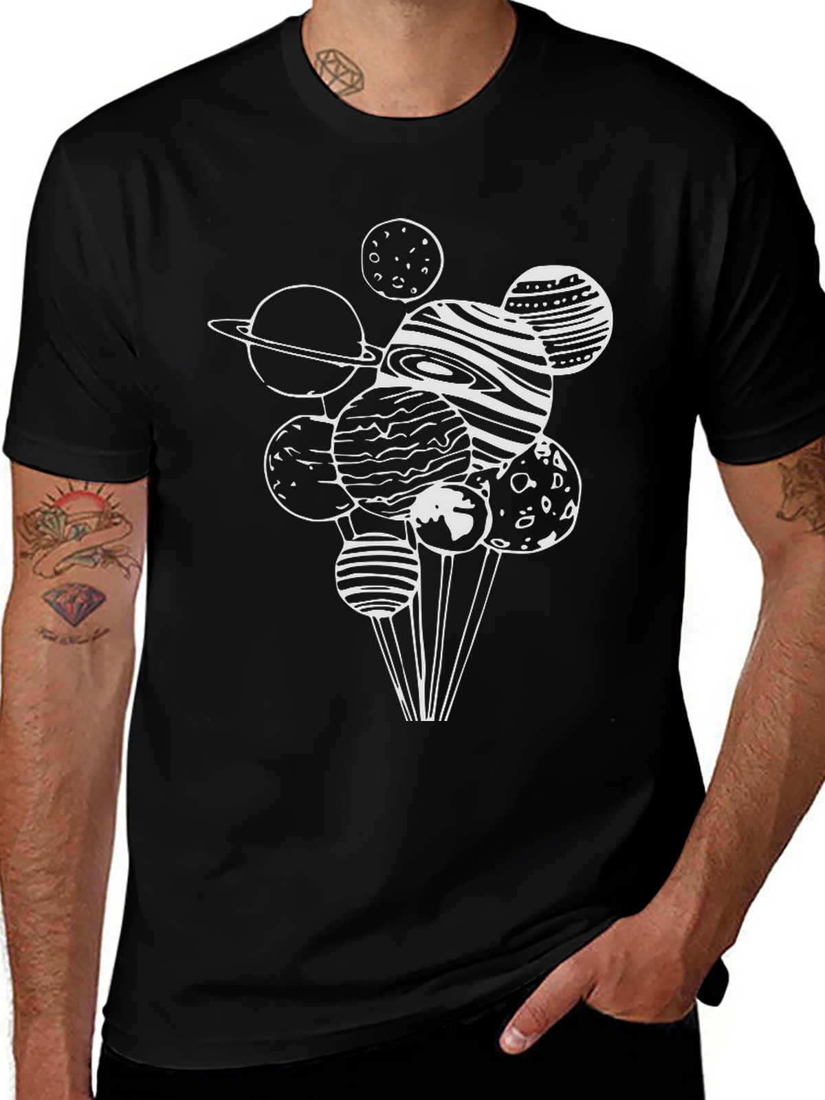 Planets Graphic Tee - Black Cotton T-Shirt