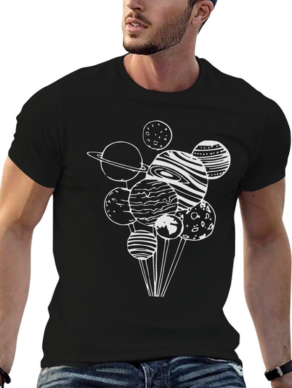 Planets Graphic Tee - Black Cotton T-Shirt