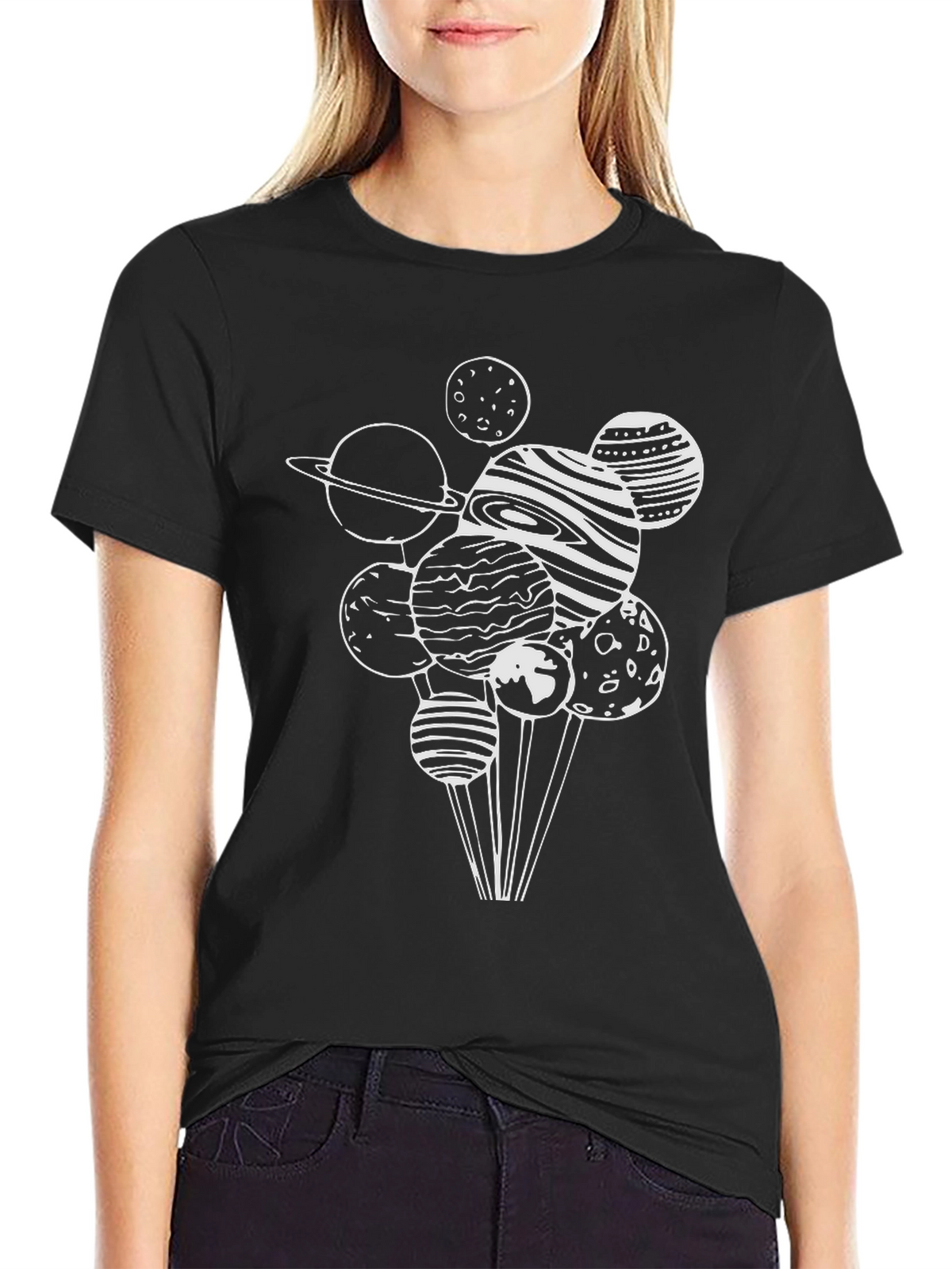 Planets Graphic Tee - Black Cotton T-Shirt
