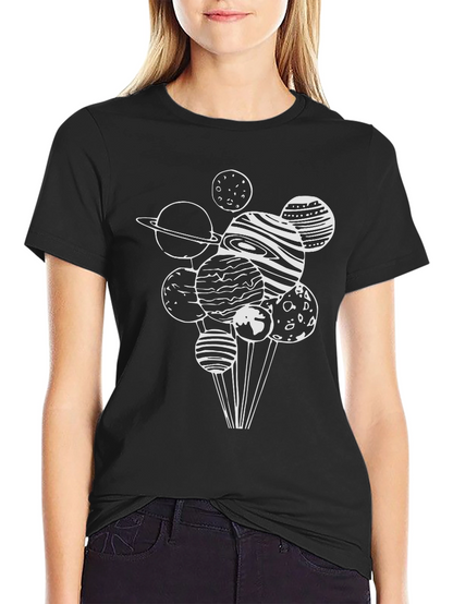 Planets Graphic Tee - Black Cotton T-Shirt
