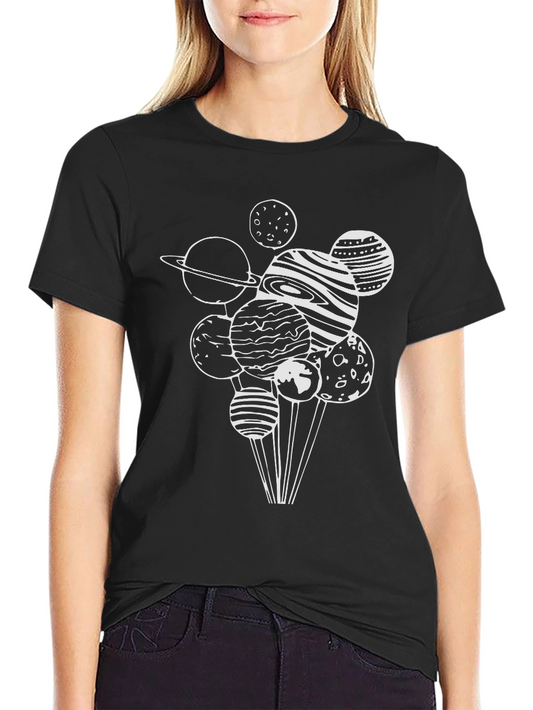 Planets Graphic Tee - Black Cotton T-Shirt
