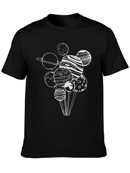 Planets Graphic Tee - Black Cotton T-Shirt