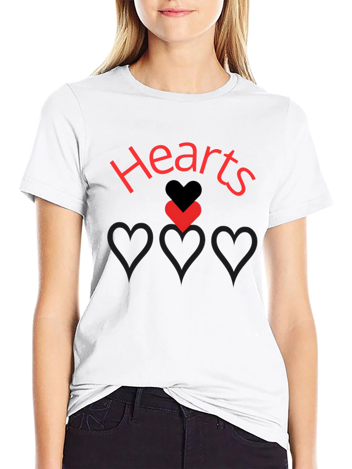Hearts Graphic Print Black T-Shirt