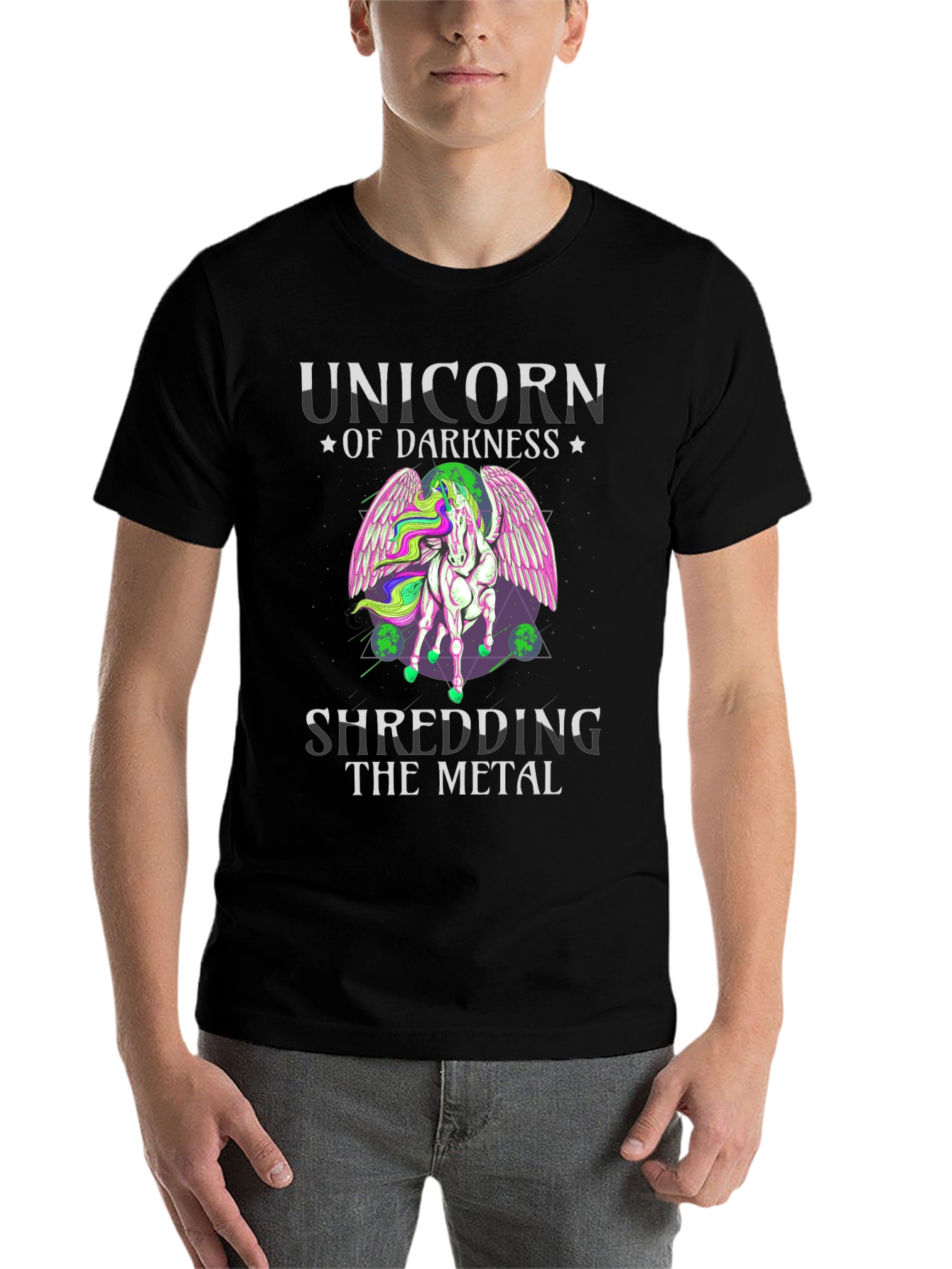 Unicorn of Darkness Shredding Metal T-Shirt