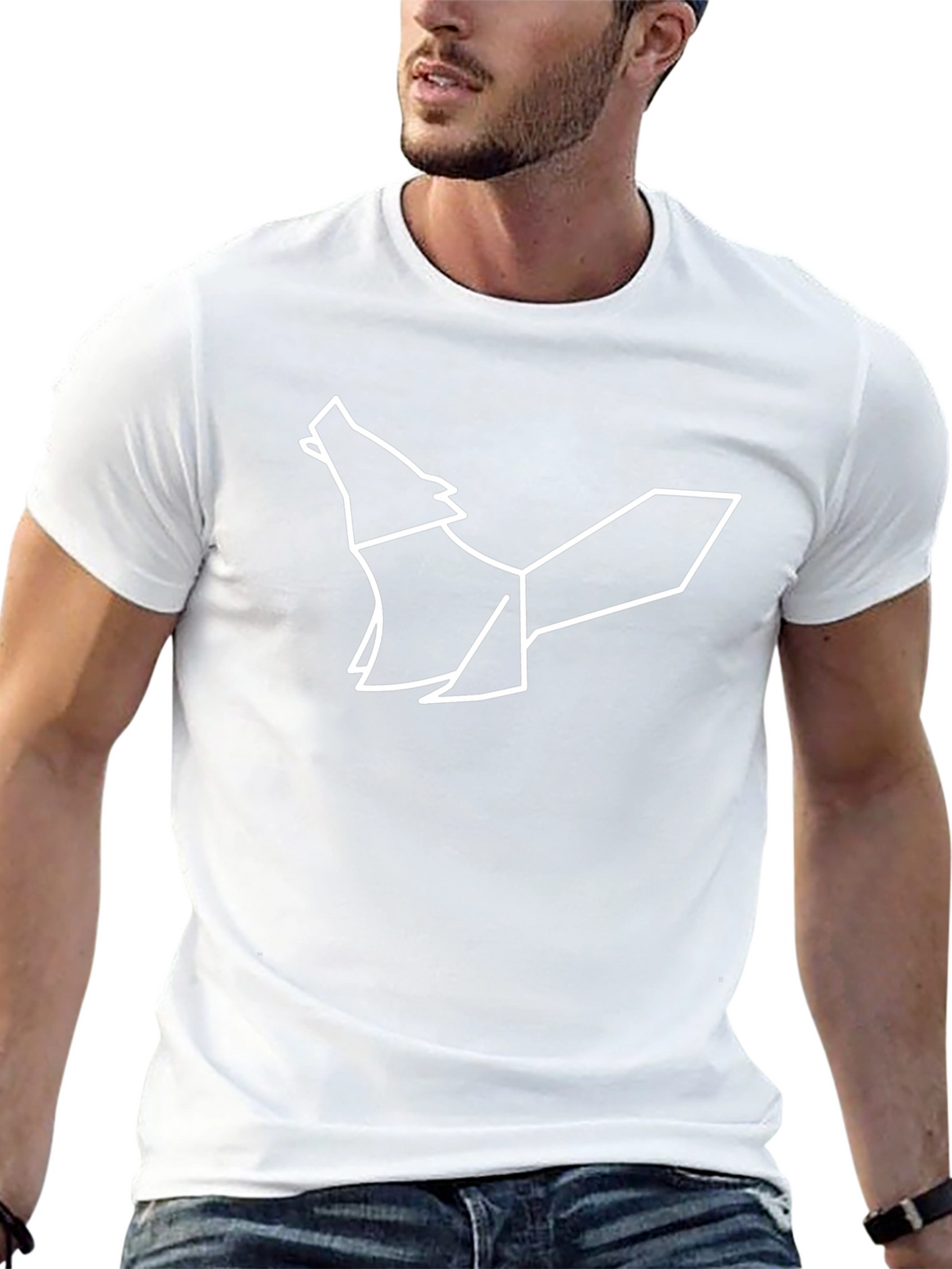 Geometric Wolf Graphic Tee - Modern Black T-Shirt