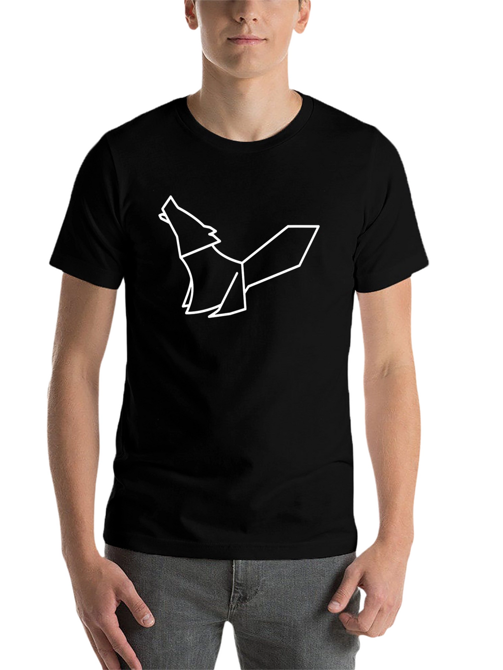 Geometric Wolf Graphic Tee - Modern Black T-Shirt