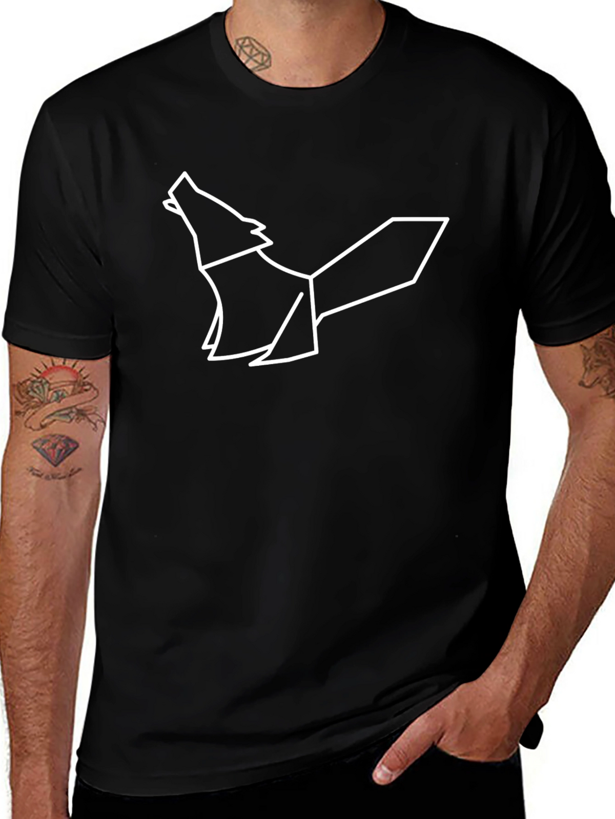 Geometric Wolf Graphic Tee - Modern Black T-Shirt