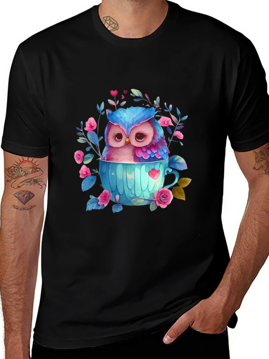 Owl in Teacup Graphic Tee - Cute Bird T-Shirt