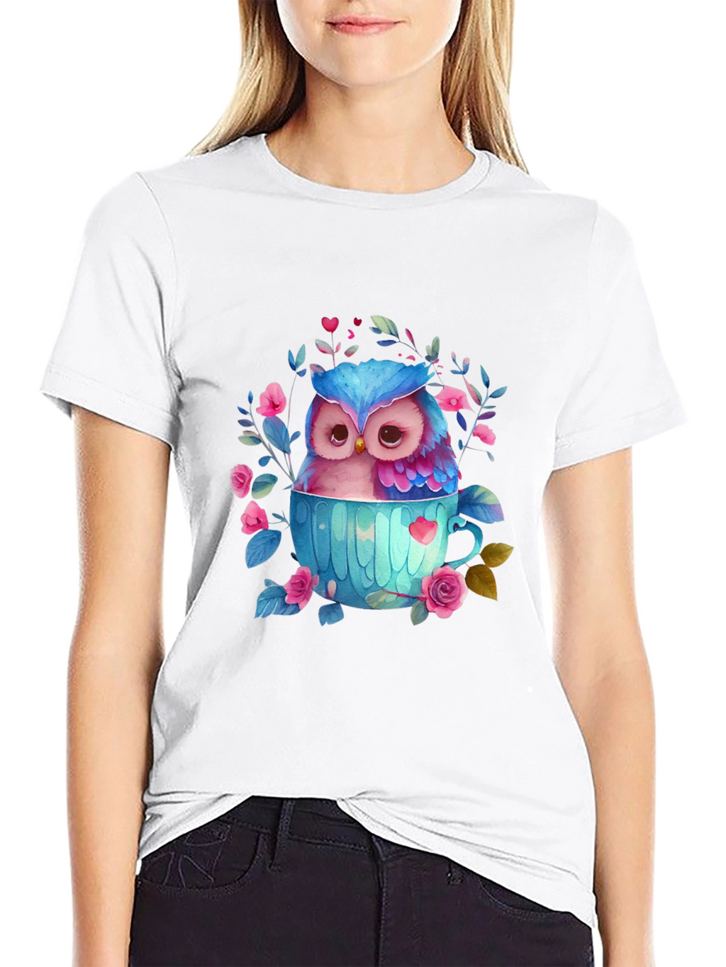 Owl in Teacup Graphic Tee - Cute Bird T-Shirt