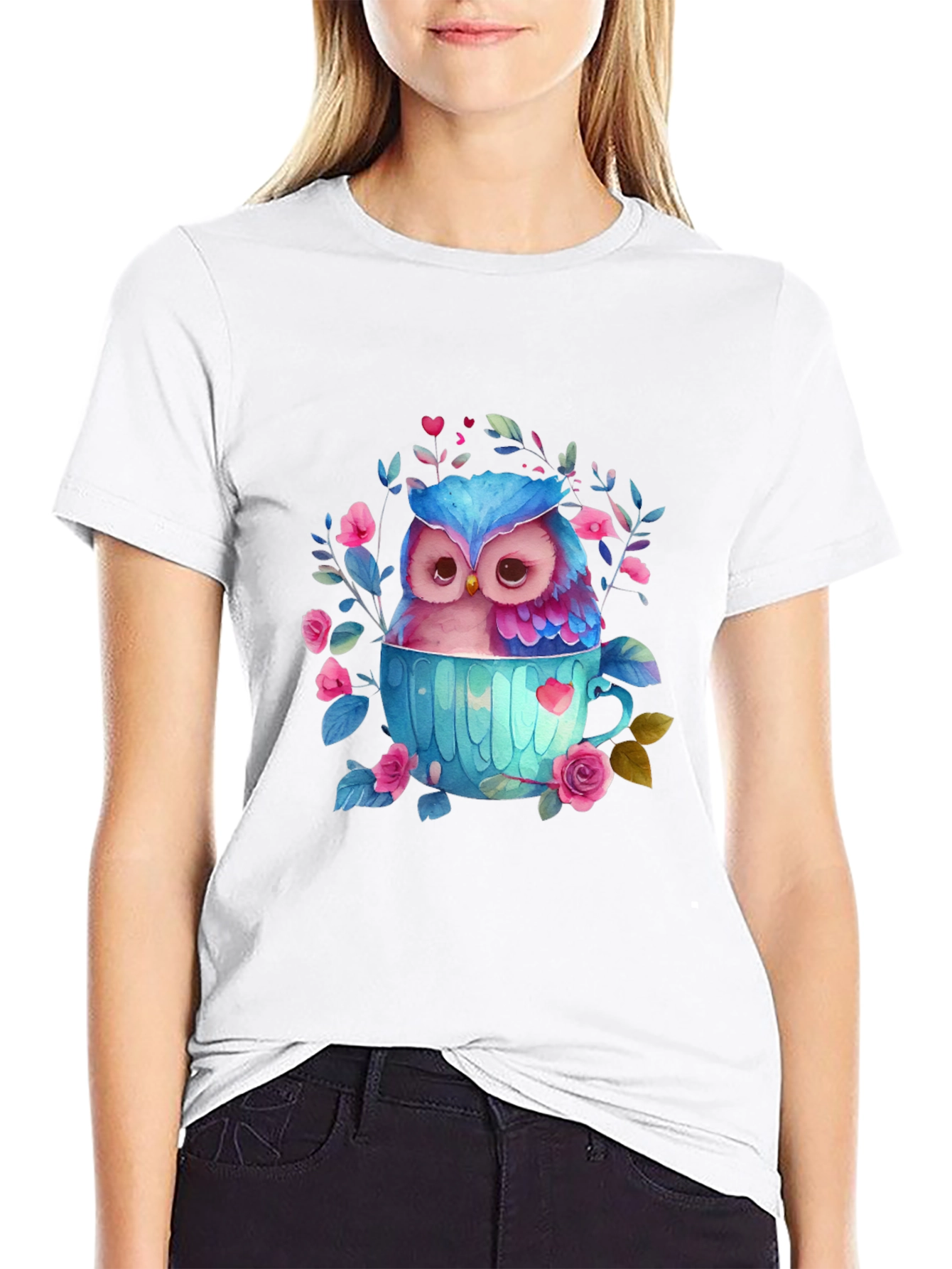 Owl in Teacup Graphic Tee - Cute Bird T-Shirt