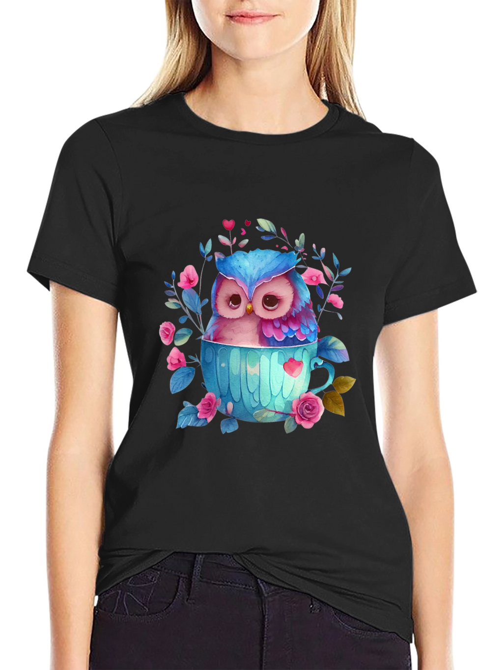 Owl in Teacup Graphic Tee - Cute Bird T-Shirt