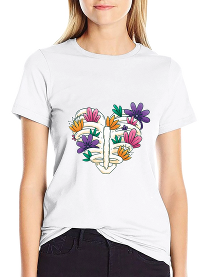 Floral Rib Cage Heart T-Shirt - Unisex