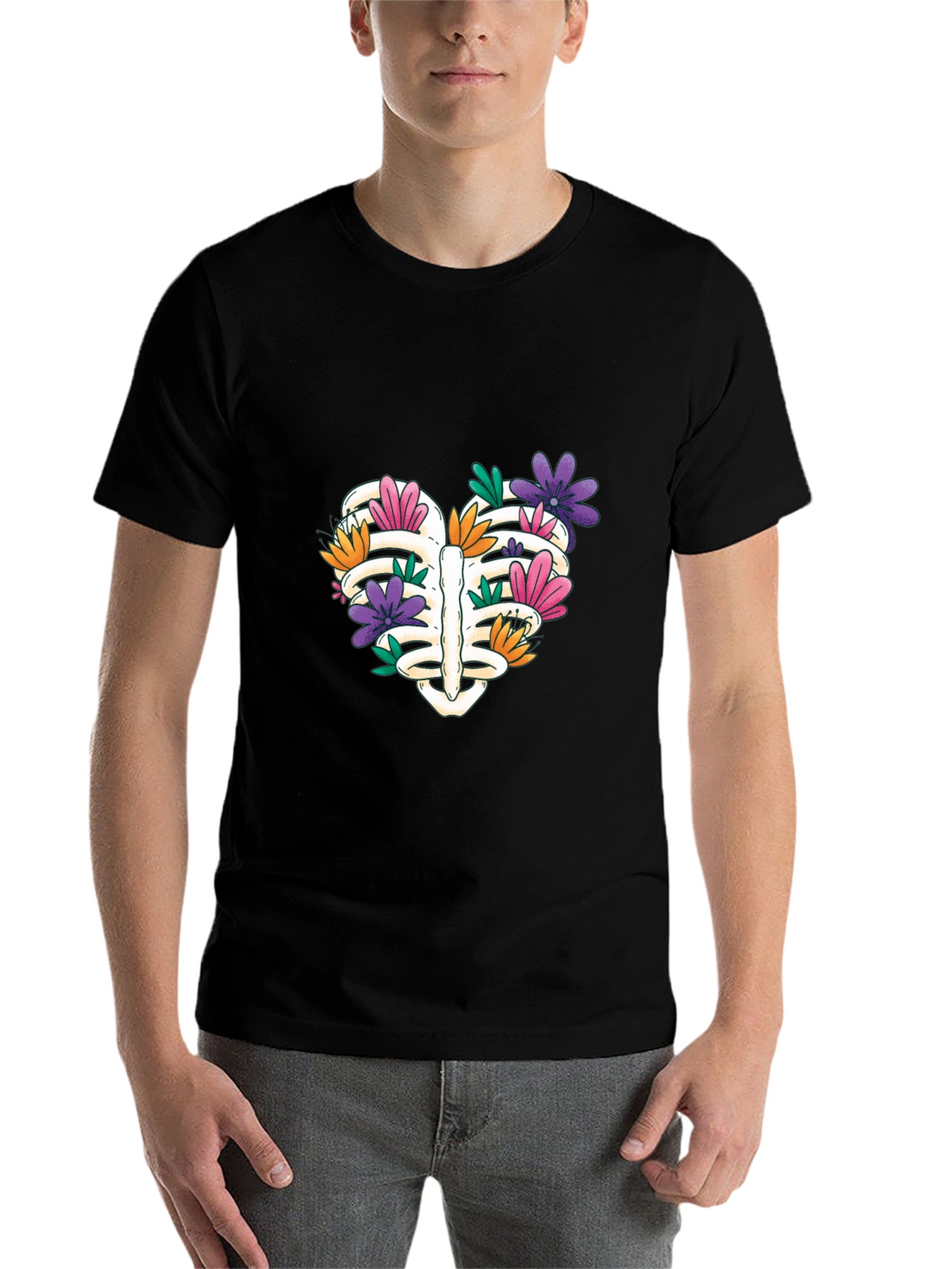 Floral Rib Cage Heart T-Shirt - Unisex