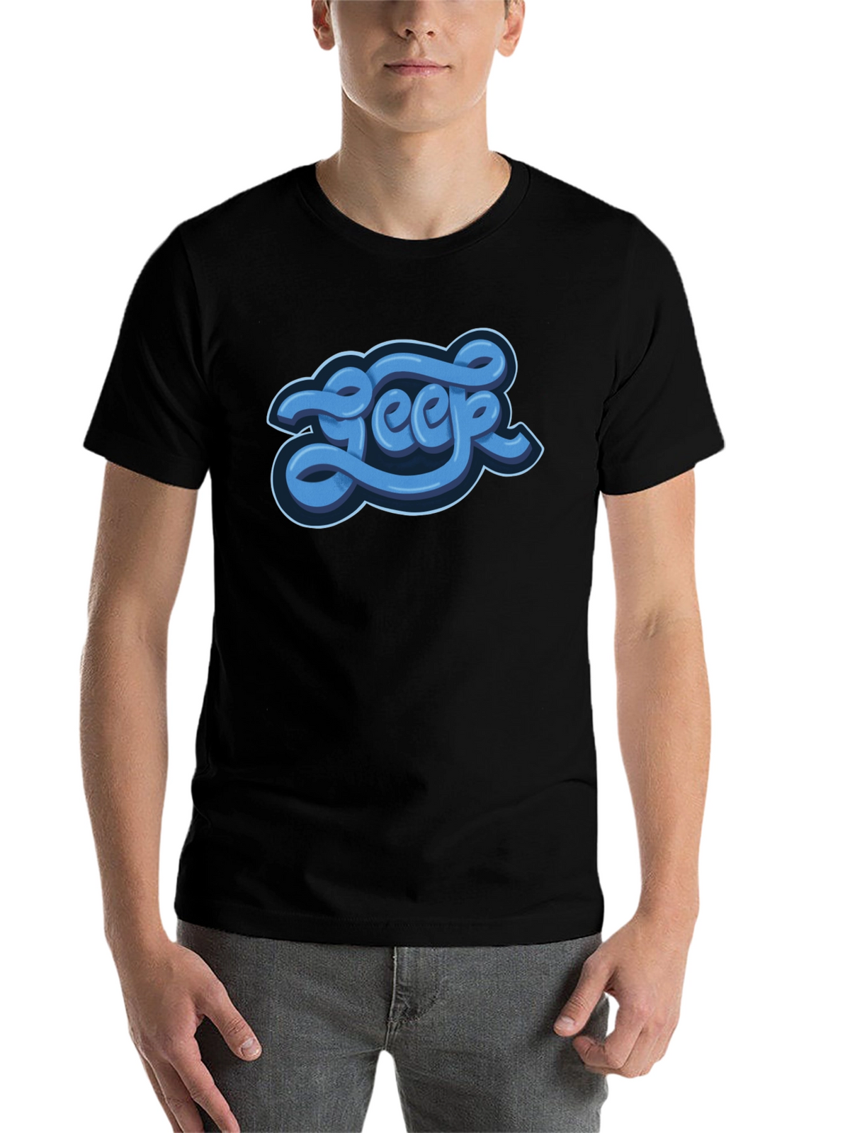 Stylish Graphic Tee - Blue Word Design