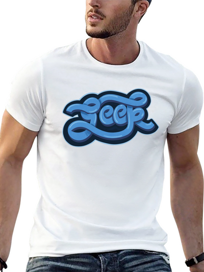 Stylish Graphic Tee - Blue Word Design