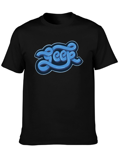 Stylish Graphic Tee - Blue Word Design