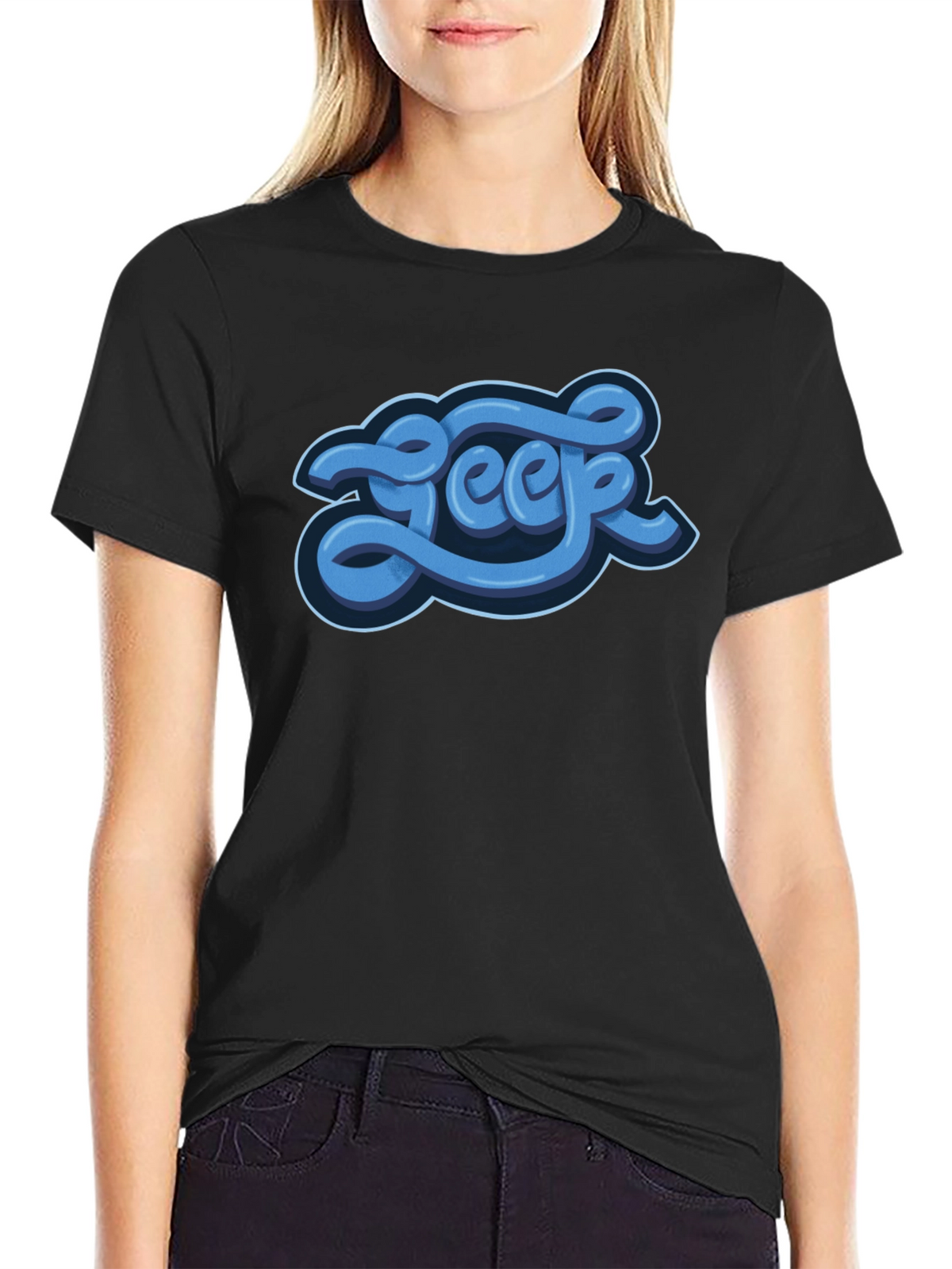 Stylish Graphic Tee - Blue Word Design