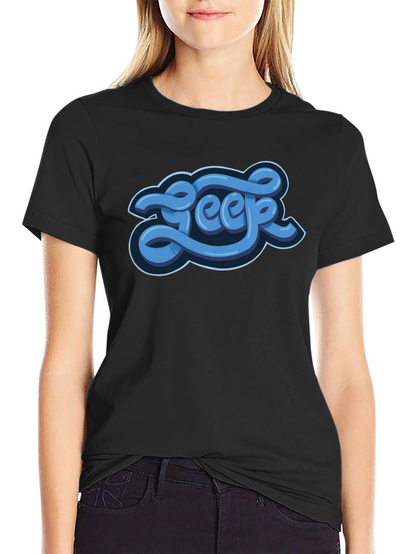 Stylish Graphic Tee - Blue Word Design