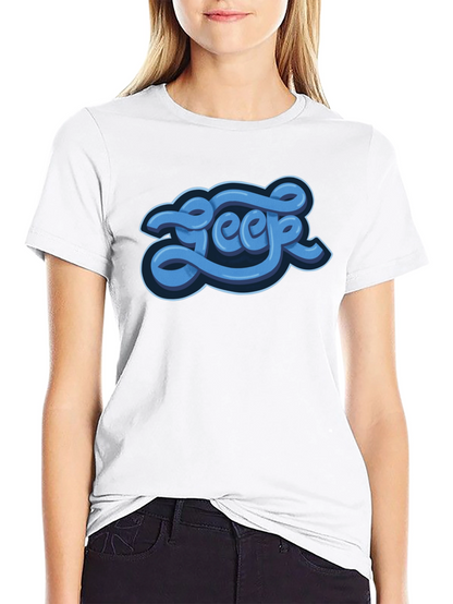 Stylish Graphic Tee - Blue Word Design