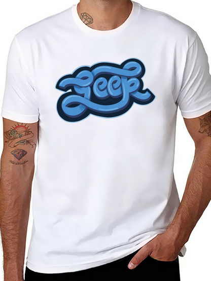 Stylish Graphic Tee - Blue Word Design