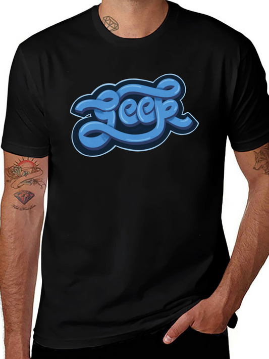 Stylish Graphic Tee - Blue Word Design