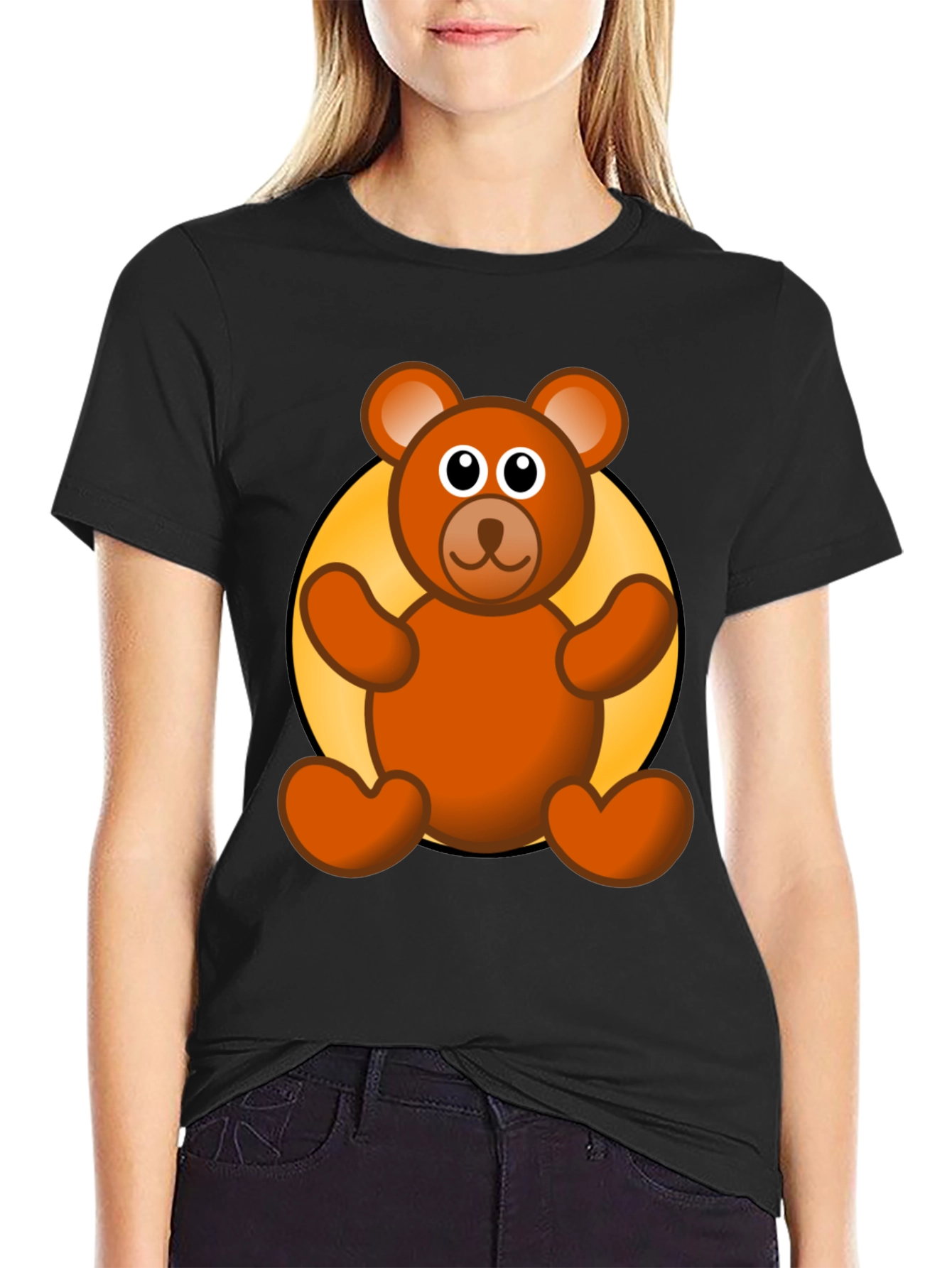 Cute Teddy Bear Graphic Black T-Shirt