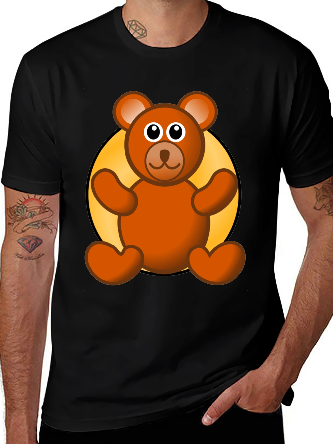 Cute Teddy Bear Graphic Black T-Shirt