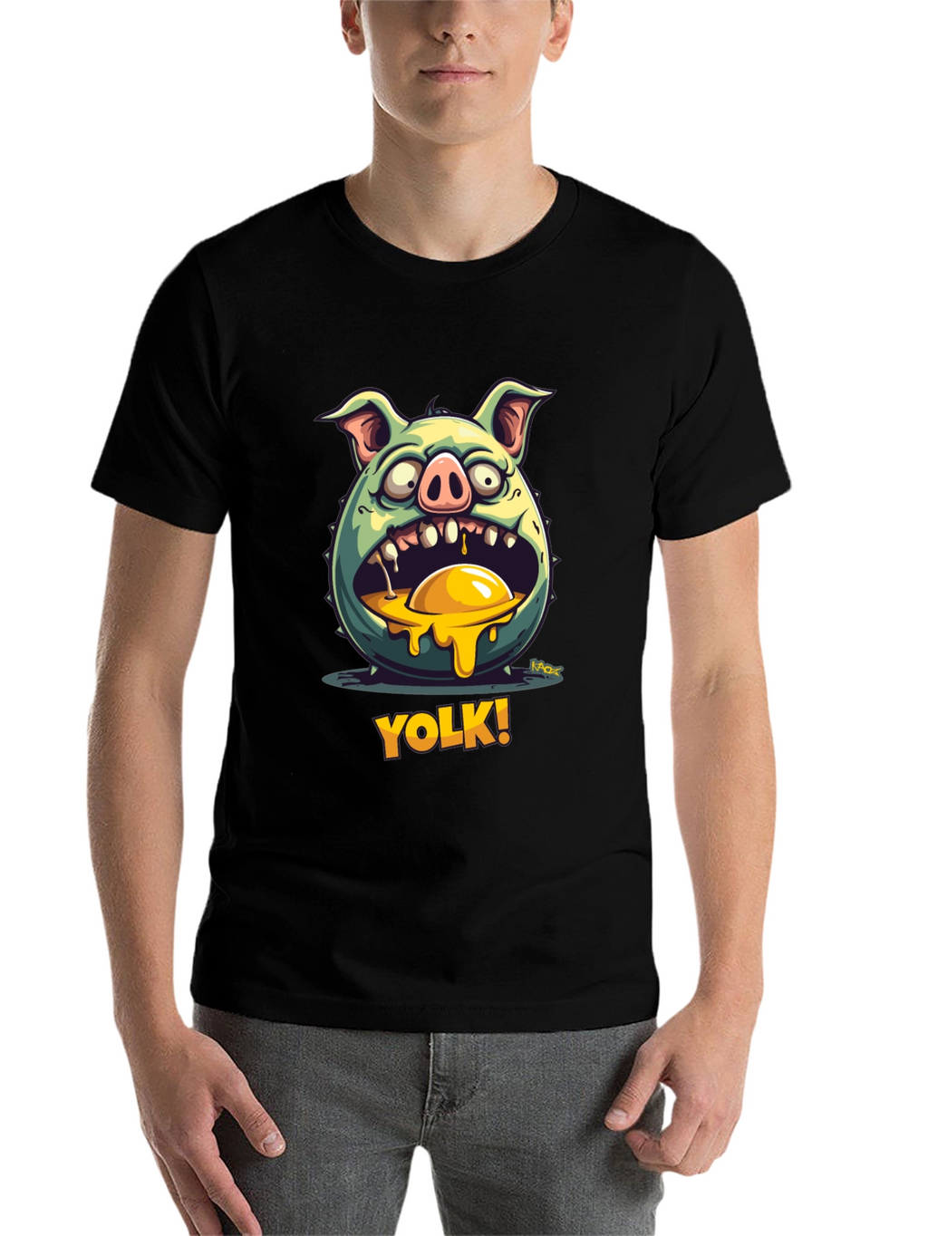YOLK! Funny Pig-Egg Graphic Black T-Shirt