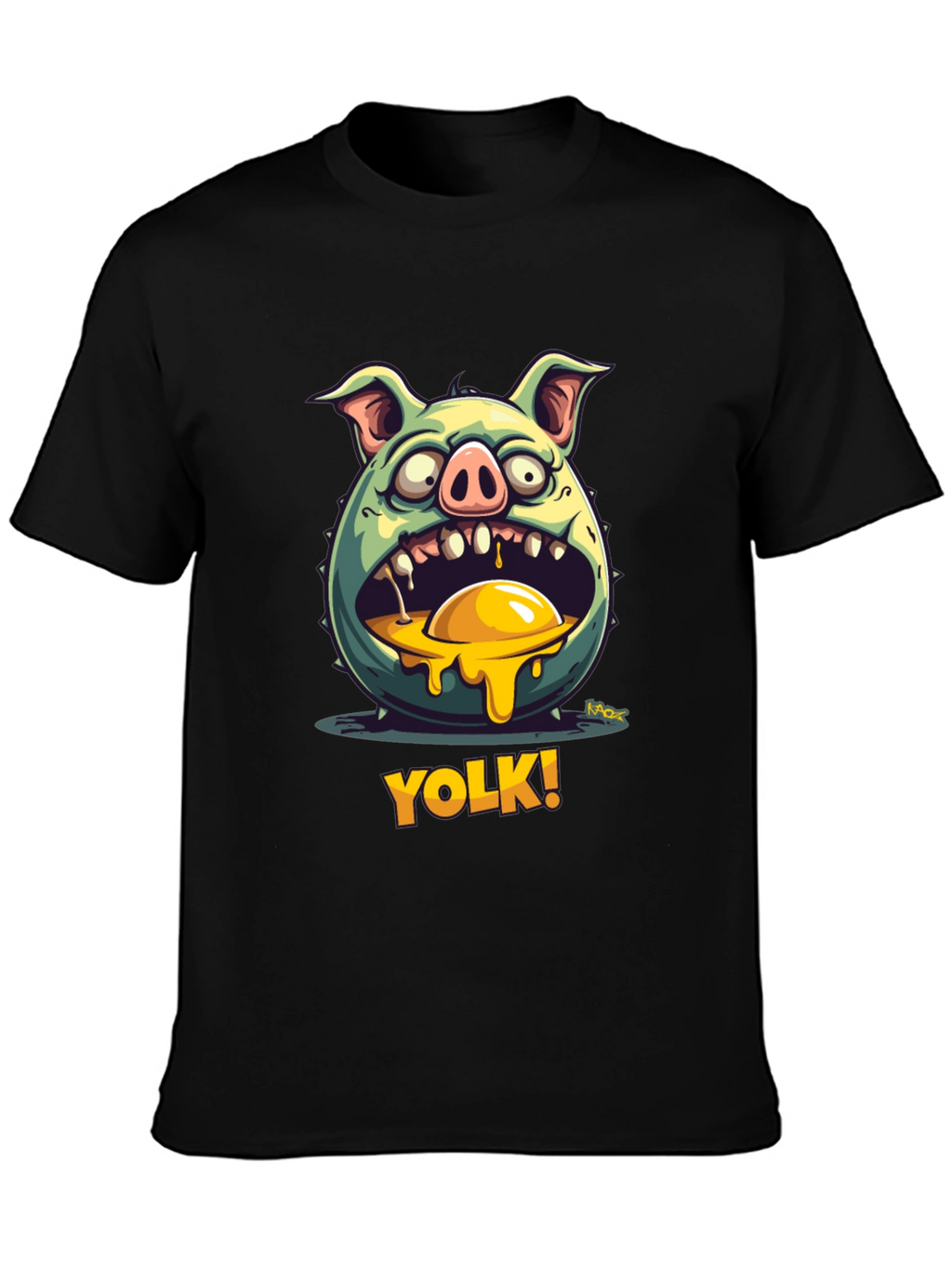 YOLK! Funny Pig-Egg Graphic Black T-Shirt