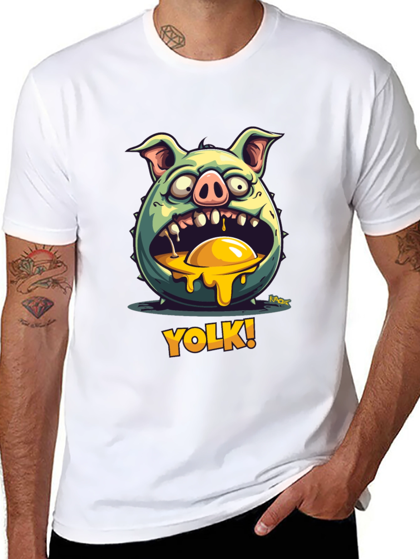 YOLK! Funny Pig-Egg Graphic Black T-Shirt