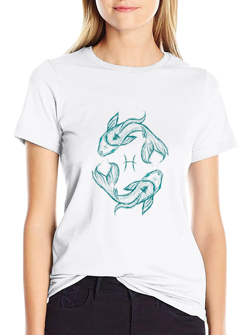 Pisces Zodiac Graphic T-Shirt - Black