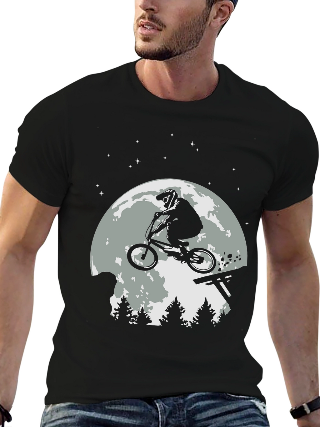 BMX Rider Moon T-Shirt - Black Graphic Tee
