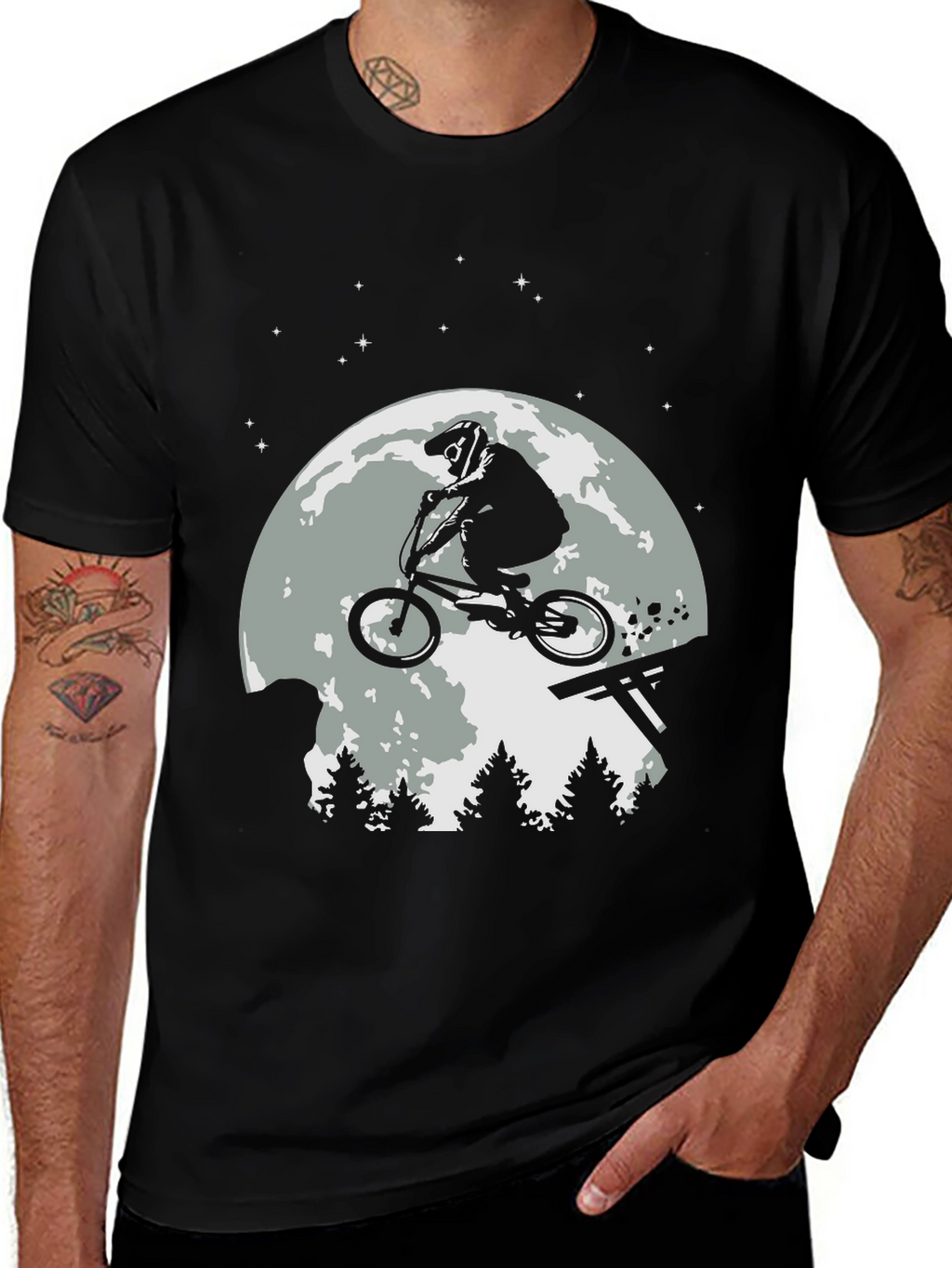 BMX Rider Moon T-Shirt - Black Graphic Tee