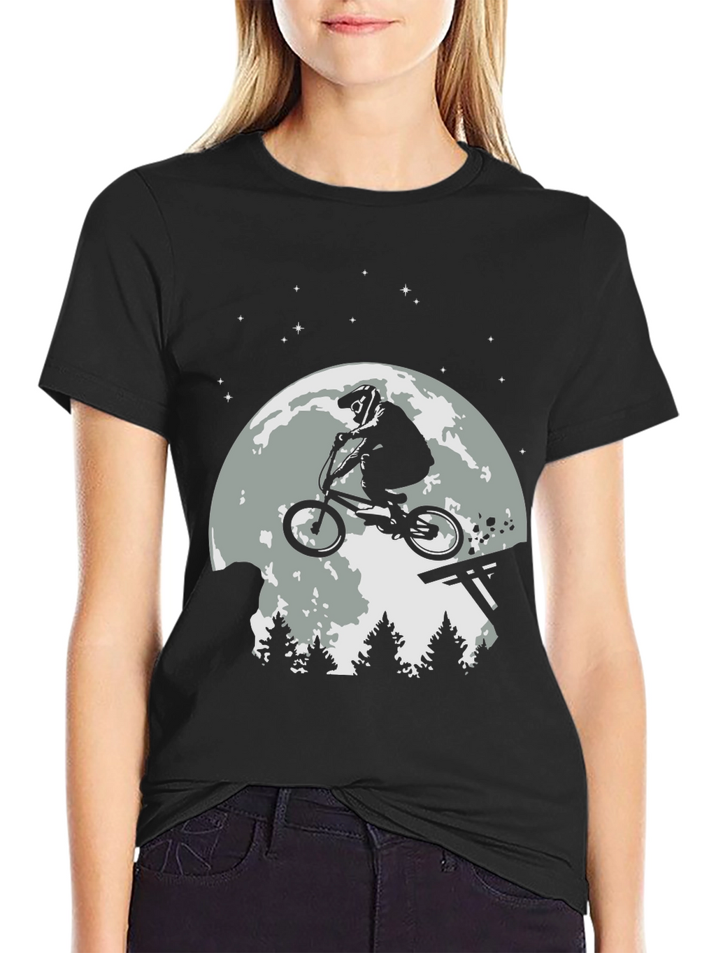 BMX Rider Moon T-Shirt - Black Graphic Tee